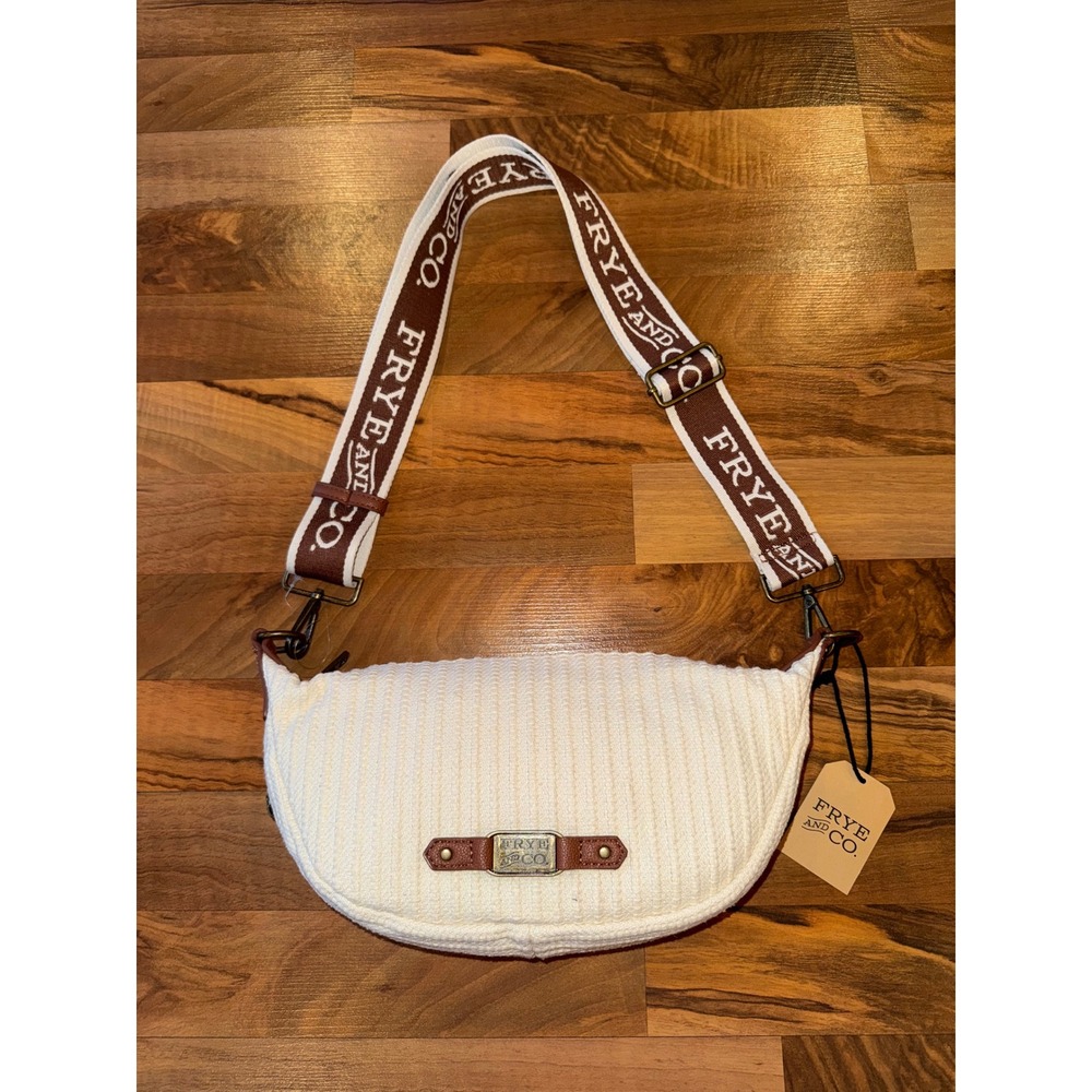 FRYE AND CO Spencer Sling Natural White Ribbed Shoulder Bag Crossbody Bag NEW - Picture 1 of 6